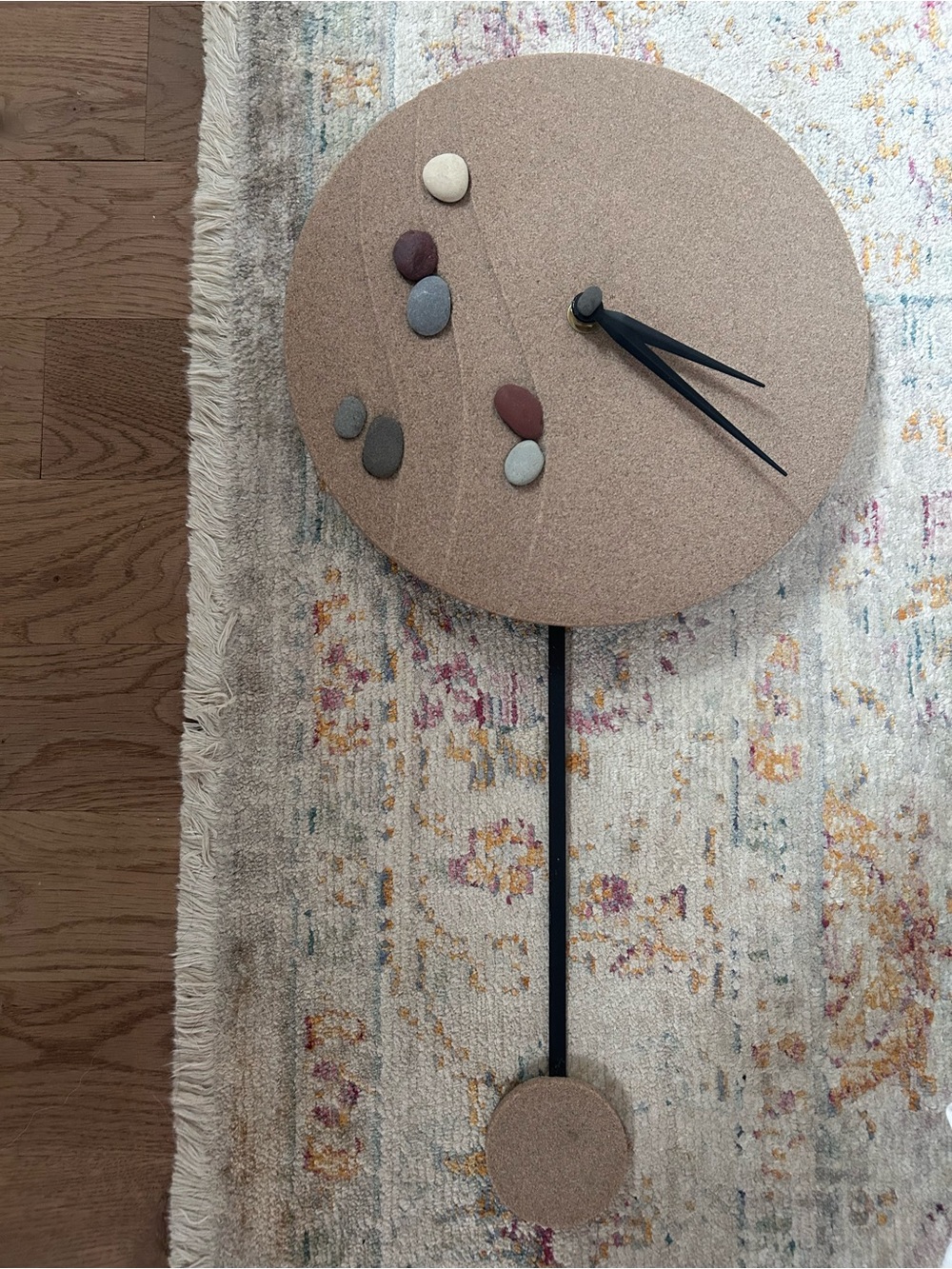 Beige Sand Wall Clock with Pebble Accents